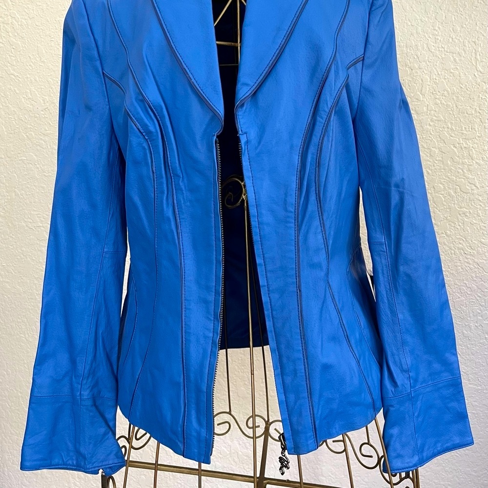 Pamela Mc Coy leather jacket blue XS, NWT